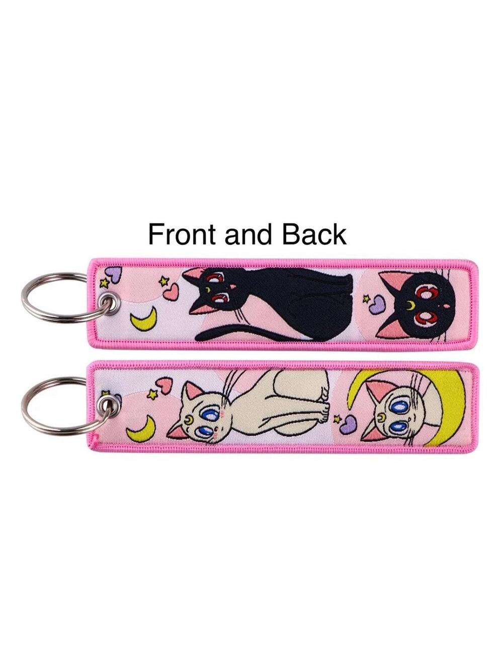 Sailor Moon Keychain Luna Artemis Cat Embroidered Tag Kawaii Key Bag Charm Anime